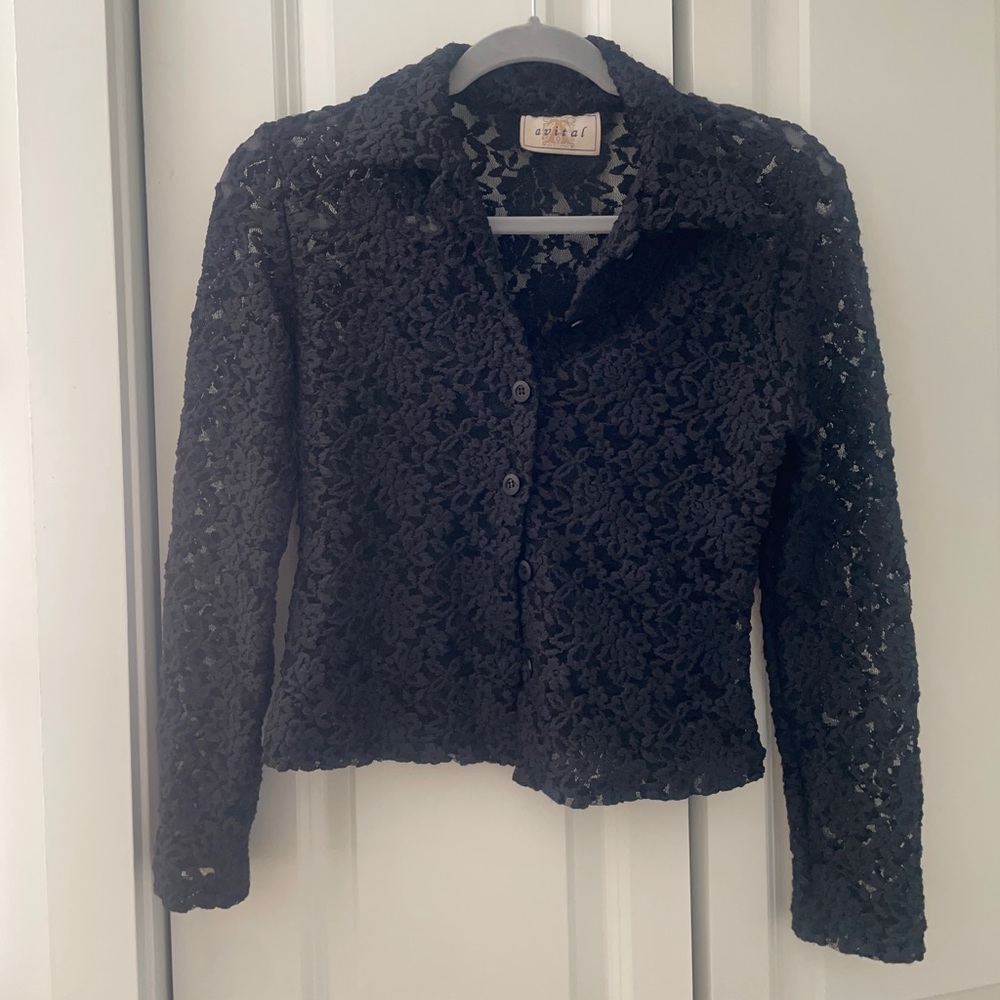 Black lace button up top